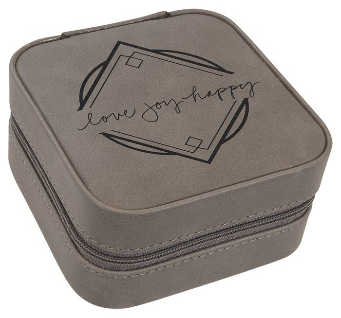 4 x 4 in. Leatherette Travel Jewelry Box with Tan Lining gray/black — catalog reference 984