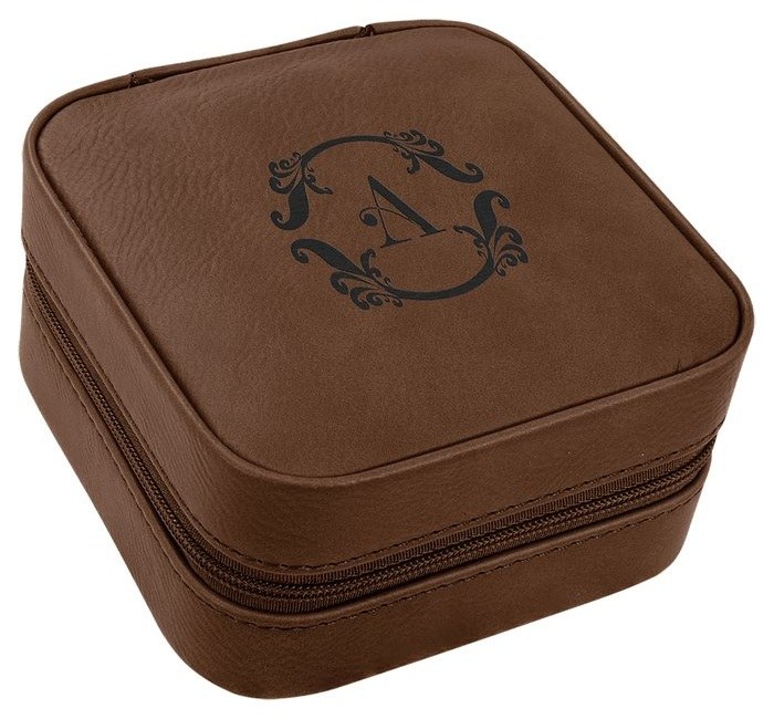4 x 4 in. Leatherette Travel Jewelry Box with Black Lining dark brown/black — catalog reference 991