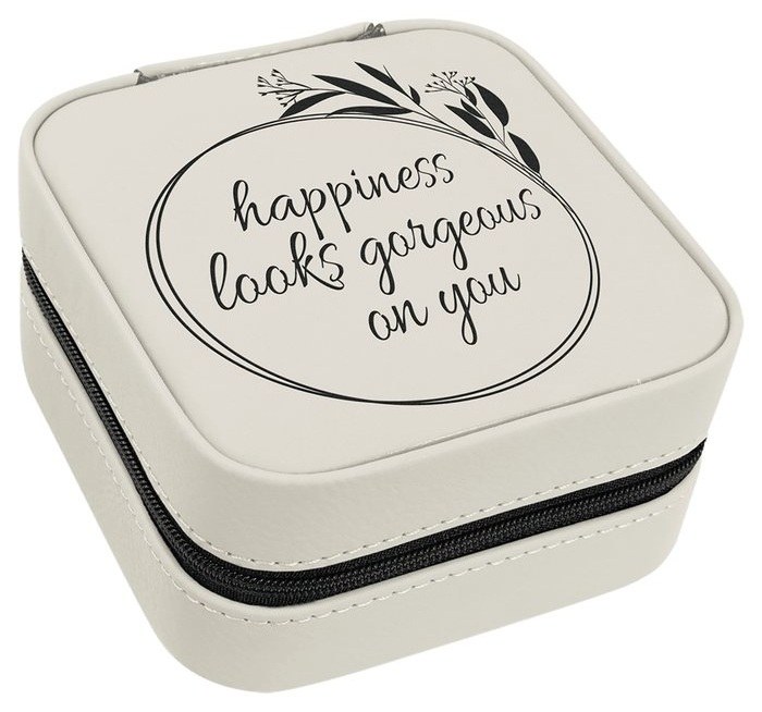 4 x 4 in. Leatherette Travel Jewelry Box with Black Lining white/black — catalog reference 1000