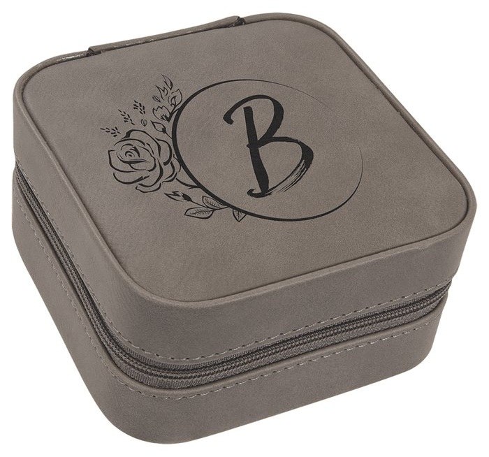 4 x 4 in. Leatherette Travel Jewelry Box with Black Lining gray/black — catalog reference 993