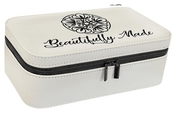 7.5 x 4.5 in. Leatherette Jewelry Box with Black Lining white/black — catalog reference 1011