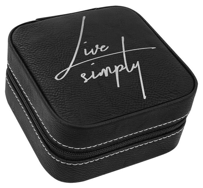 4 x 4 in. Leatherette Travel Jewelry Box with Black Lining black/silver — catalog reference 994