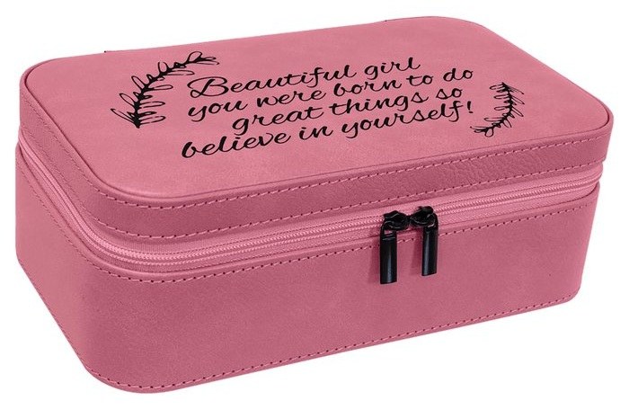 7.5 x 4.5 in. Leatherette Jewelry Box with Black Lining pink/black — catalog reference 1006
