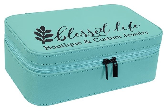 7.5 x 4.5 in. Leatherette Jewelry Box with Black Lining teal/black — catalog reference 1007