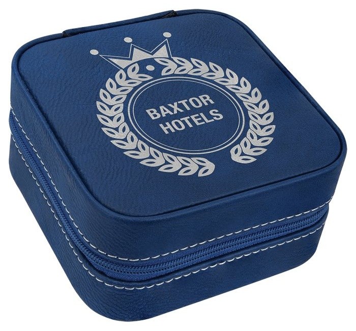 4 x 4 in. Leatherette Travel Jewelry Box with Tan Lining blue/silver — catalog reference 988