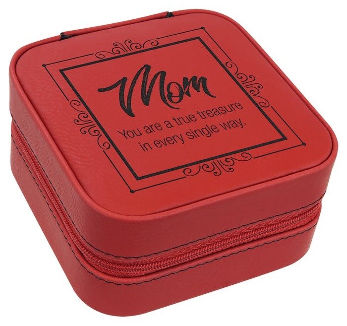 4 x 4 in. Leatherette Travel Jewelry Box with Tan Lining red/black — catalog reference 990