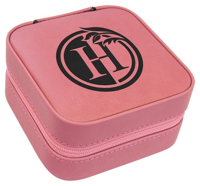 4 x 4 in. Leatherette Travel Jewelry Box with Tan Lining pink/black — catalog reference 986