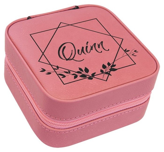 4 x 4 in. Leatherette Travel Jewelry Box with Black Lining pink/black — catalog reference 995