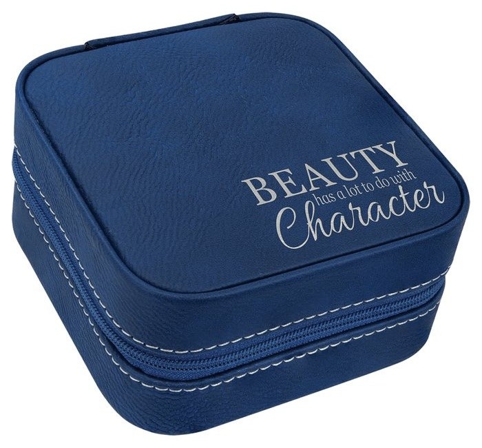 4 x 4 in. Leatherette Travel Jewelry Box with Black Lining blue/silver — catalog reference 997