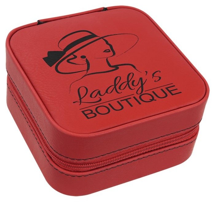 4 x 4 in. Leatherette Travel Jewelry Box with Black Lining red/black — catalog reference 999