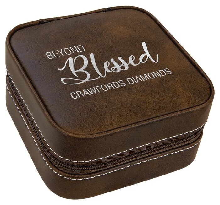 4 x 4 in. Leatherette Travel Jewelry Box with Tan Lining rustic/gold — catalog reference 989