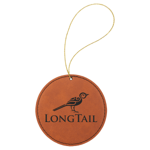 Rawhide Leatherette Round Ornament with Gold String — catalog reference 2239