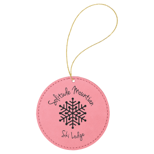 Pink Leatherette Round Ornament with Gold String — catalog reference 2241