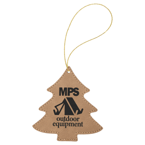 Light Brown Leatherette Tree Ornament with Gold String — catalog reference 2247