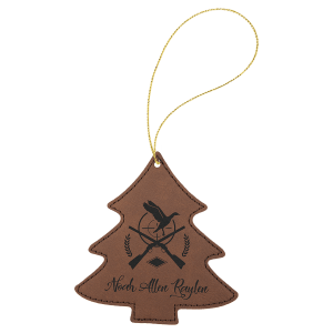 Dark Brown Leatherette Tree Ornament with Gold String — catalog reference 2248