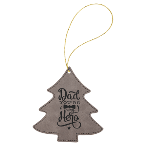 Gray Leatherette Tree Ornament with Gold String — catalog reference 2251