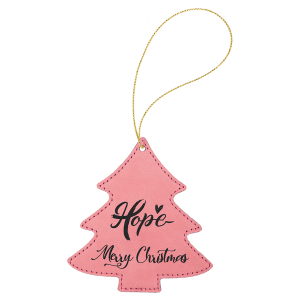 Pink Leatherette Tree Ornament with Gold String — catalog reference 2252