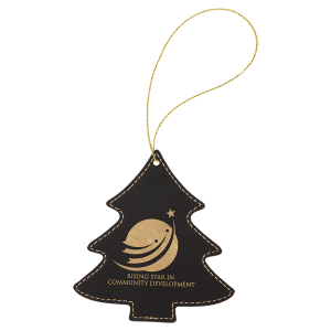 Black/Gold Leatherette Tree Ornament with Gold String — catalog reference 2249