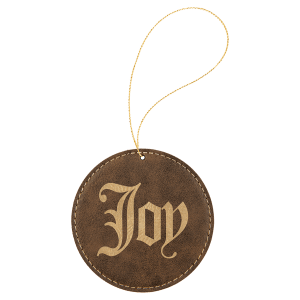 Rustic/Gold Leatherette Round Ornament with Gold String — catalog reference 2243