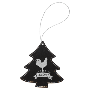 Black/Silver Leatherette Tree Ornament with Silver String — catalog reference 2253