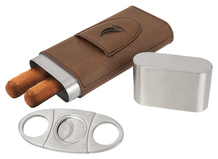 2.875 x 6.625 in. Leatherette Cigar Case with Cutter dark brown/black — catalog reference 915