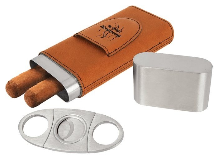 2.875 x 6.625 in. Leatherette Cigar Case with Cutter rawhide/black — catalog reference 916
