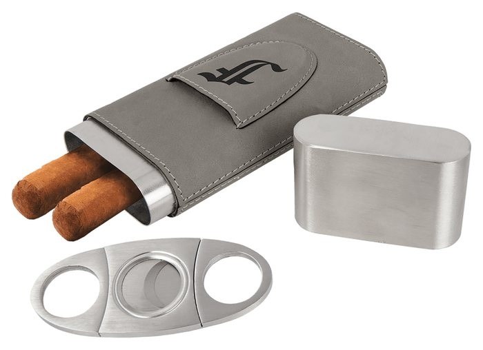 2.875 x 6.625 in. Leatherette Cigar Case with Cutter gray/black — catalog reference 917