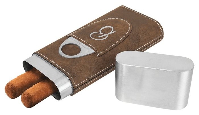 2.875 x 6.625 in. Leatherette Cigar Case with Cutter rustic/silver — catalog reference 919