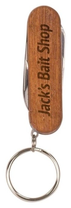 2 1/4" Wooden 3-Function Pocket Knife with Keychain — catalog reference 796