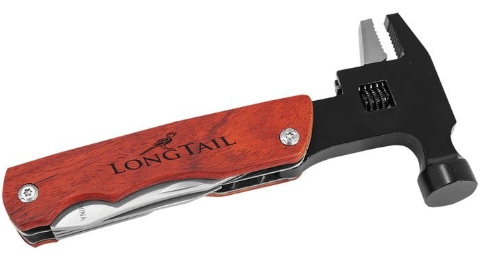 6.75 in. Rosewood-Handle Hammer Multi-Tool with Adjustable Wrench and Belt Pouch — catalog reference 906
