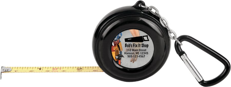 6 ft. Black Pocket Tape Measure with Carabiner & Leatherette Inserts — catalog reference 1926