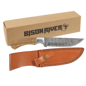 9 1/2 in. Wood Damascus Fixed Blade Knife with Leather Sheath — catalog reference 1784