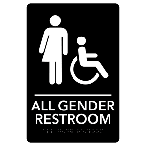 All Gender Accessible Restroom Pre-Designed ADA Sign, Black/White, 6" x 9" — catalog reference 2126