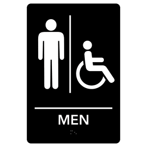 Men Accessible Restroom Pre-Designed ADA Sign, Black/ White, 6" x 9" — catalog reference 2127