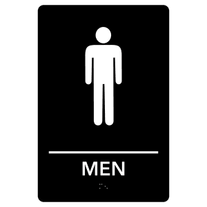 Men Restroom Pre-Designed ADA Sign, Black/White, 6" x 9" — catalog reference 2129
