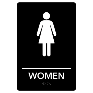 Women Restroom Pre-Designed ADA Sign, Black/White, 6" x 9" — catalog reference 2130