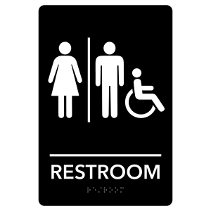 Unisex Accessible Restroom Pre-Designed ADA Sign, Black/White, 6" x 9" — catalog reference 2132