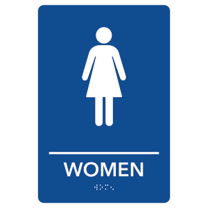 Women Restroom Pre-Designed ADA Sign, Blue/White, 6" x 9" — catalog reference 2134