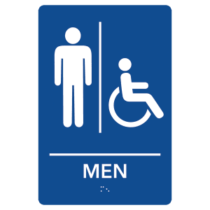 Men Accessible Restroom Pre-Designed ADA Sign, Blue/White, 6" x 9" — catalog reference 2135