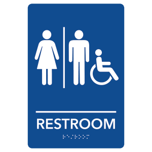 Unisex Accessible Restroom Pre-Designed ADA Sign, Blue/White, 6" x 9" — catalog reference 2139