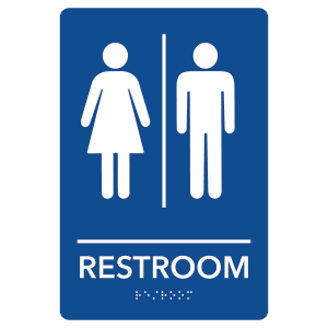 Unisex Restroom Pre-Designed ADA Sign, Blue/White, 6" x 9" — catalog reference 2138