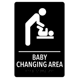 Baby Changing Area Pre-Designed ADA Sign, Black/White, 6" x 9" — catalog reference 2140