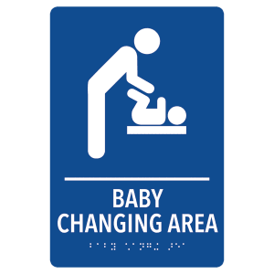 Baby Changing Area Pre-Designed ADA Sign, Blue/White, 6" x 9" — catalog reference 2143