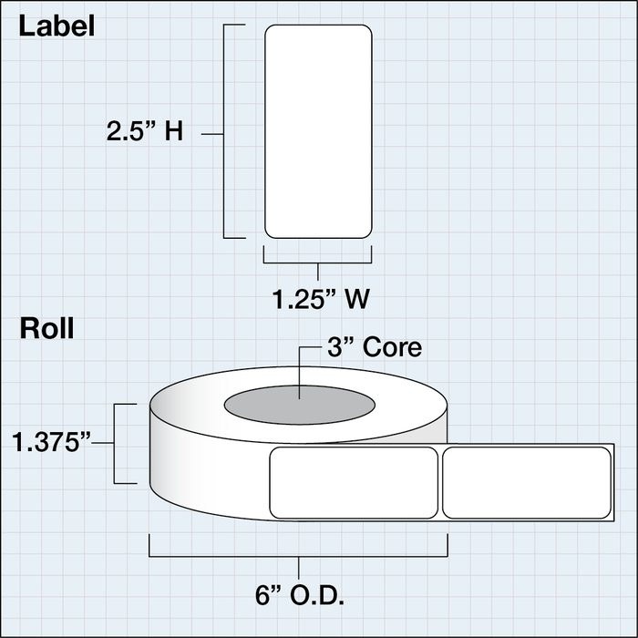 1.125" x 2.5" Extreme Matte BOPP 3" core — catalog reference 1125