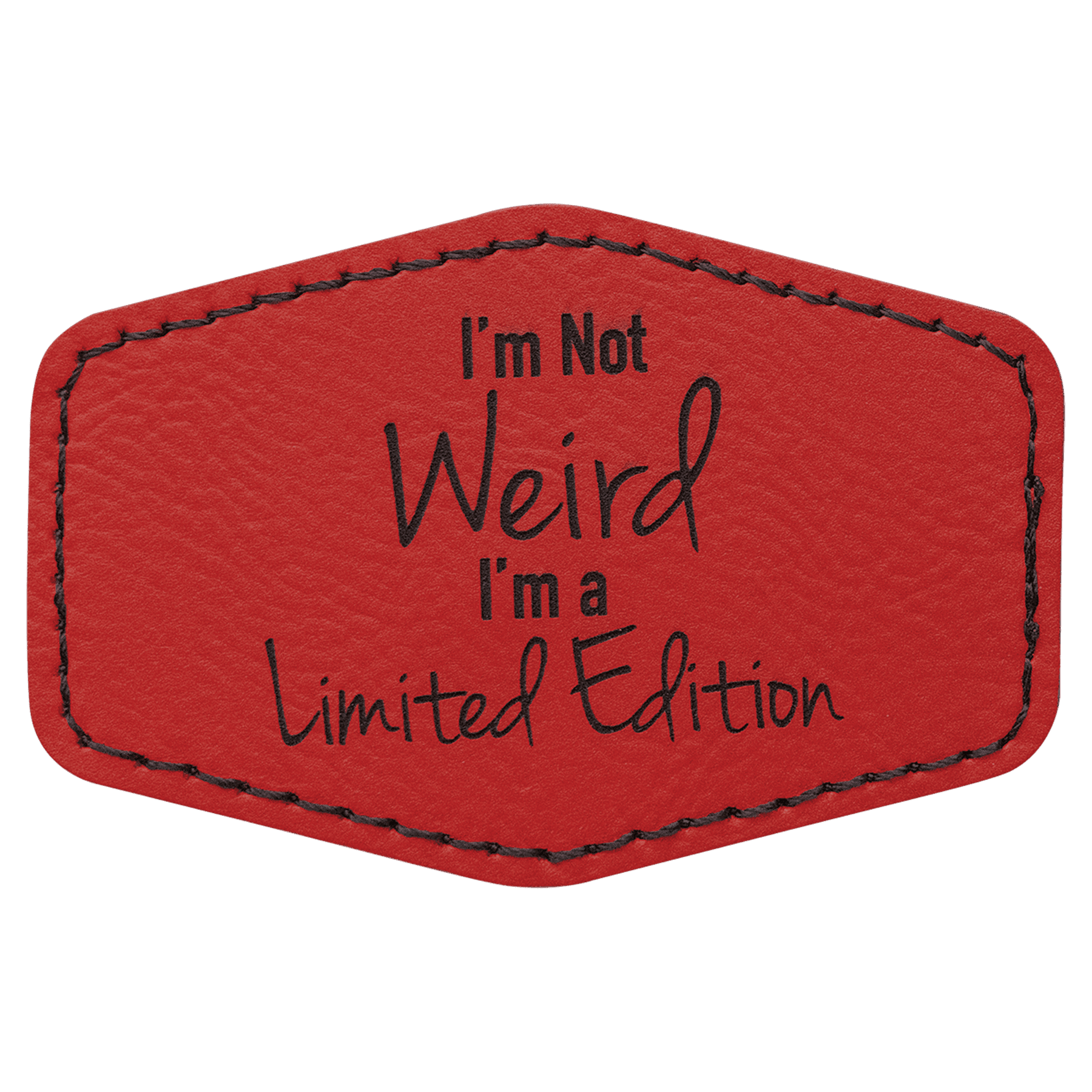 3" x 2" Hex Red Leatherette Patch with Adhesive — catalog reference 1323