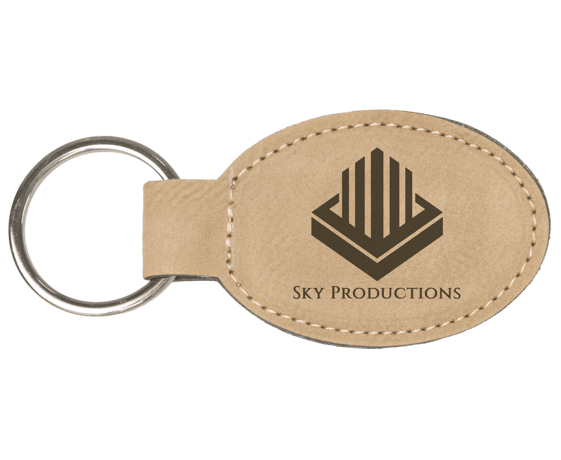 3 x 1 3/4 in. Light Brown Plain Leatherette Oval Keychain — Ref 2328