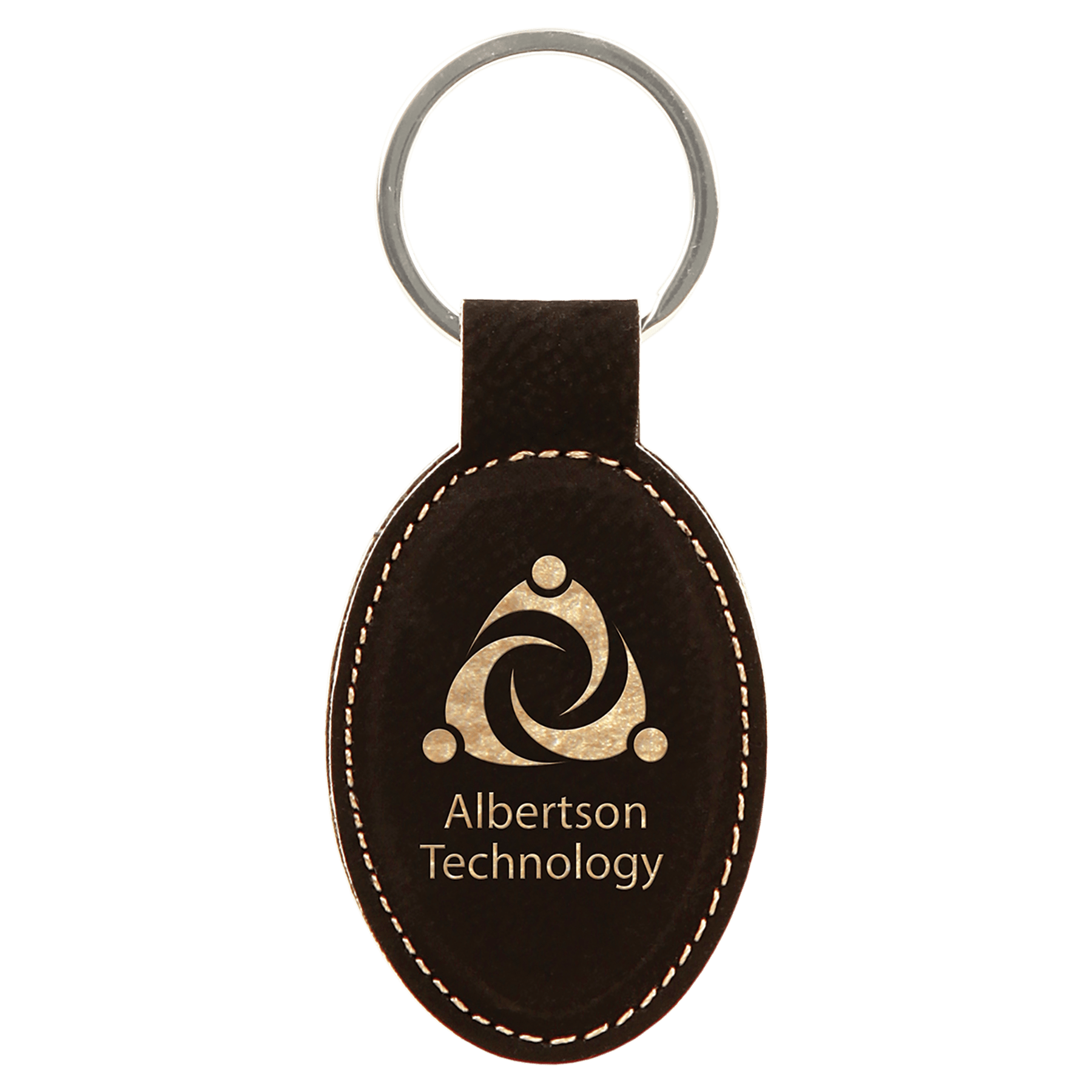 3 x 1 3/4 in. Black/Gold Plain Leatherette Oval Keychain — Ref 2330