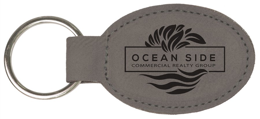 3 x 1 3/4 in. Gray Plain Leatherette Oval Keychain — Ref 2332