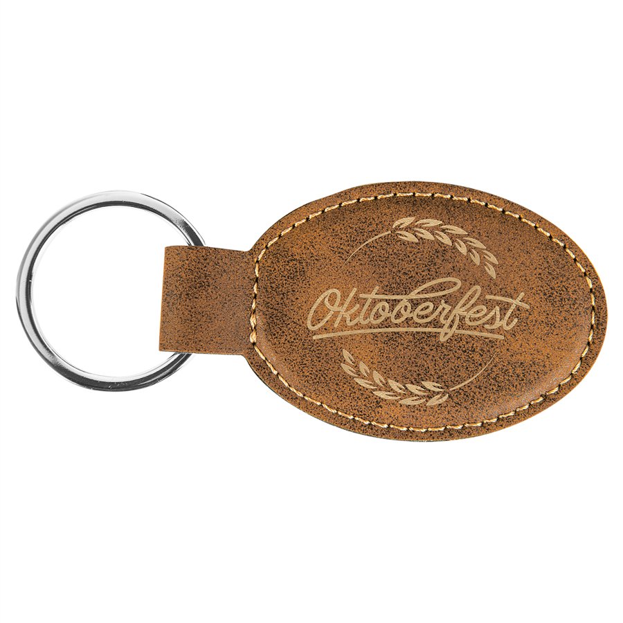 3 x 1 3/4 in. Rustic/Gold Plain Leatherette Oval Keychain — Ref 2335