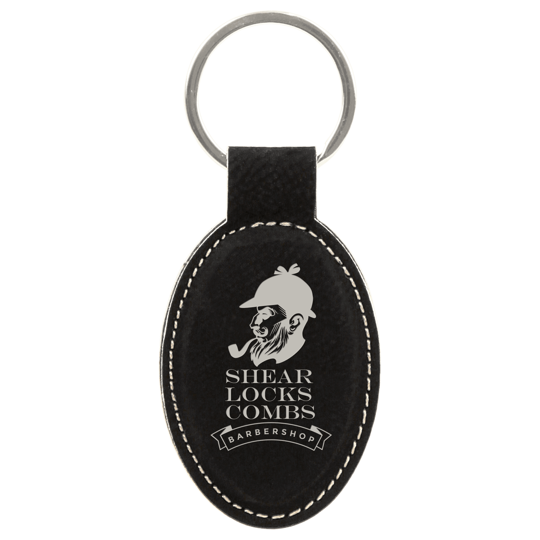 3 x 1 3/4 in. Black/Silver Plain Leatherette Oval Keychain — Ref 2334